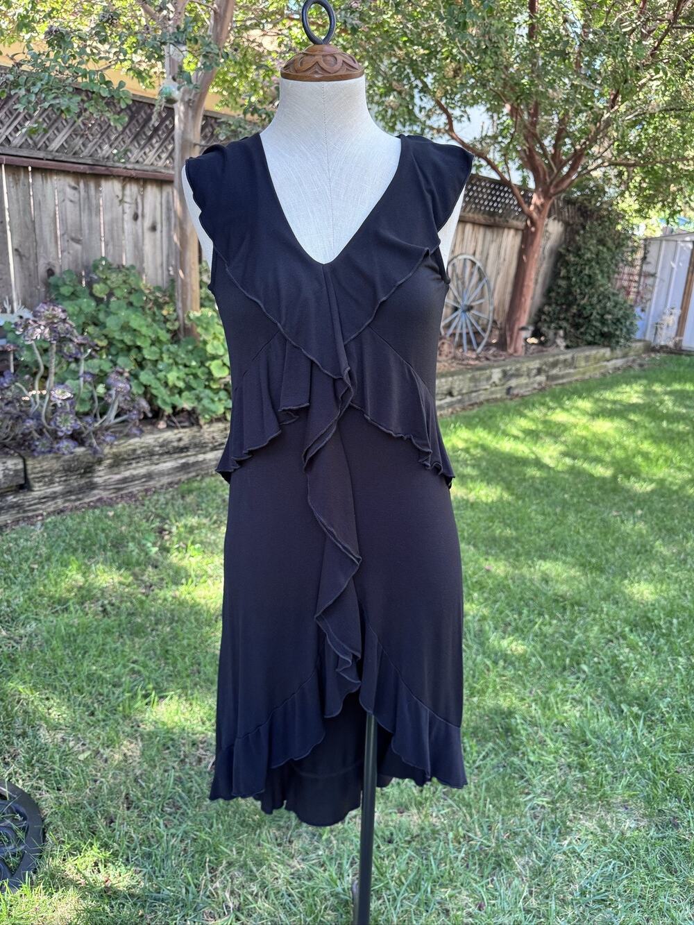 Pemberley Women's Black Asymmetric Dress Size Medium V-Neck Sleeveless Jersey
